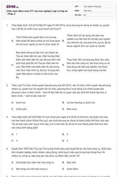 (Viên chức Mầm non) 977 câu trắc nghiệm Luật có đáp án - Phần 5