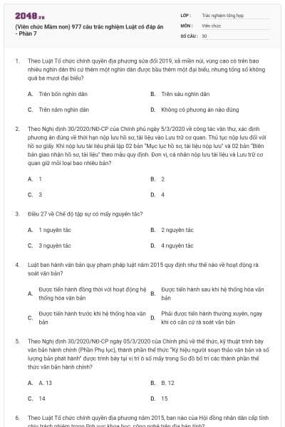 (Viên chức Mầm non) 977 câu trắc nghiệm Luật có đáp án - Phần 7