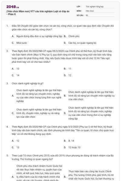 (Viên chức Mầm non) 977 câu trắc nghiệm Luật có đáp án - Phần 8