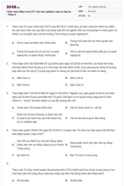 (Viên chức Mầm non) 977 câu trắc nghiệm Luật có đáp án - Phần 9