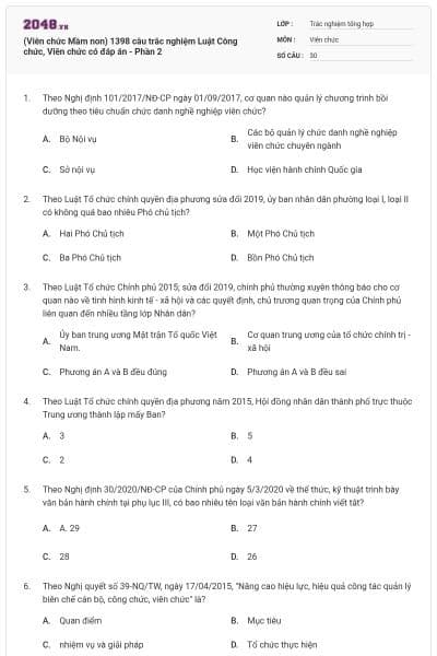(Viên chức Mầm non) 1398 câu trắc nghiệm Luật Công chức, Viên chức có đáp án - Phần 2