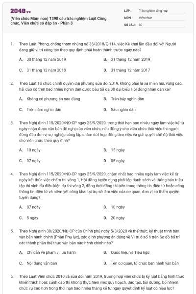 (Viên chức Mầm non) 1398 câu trắc nghiệm Luật Công chức, Viên chức có đáp án - Phần 3