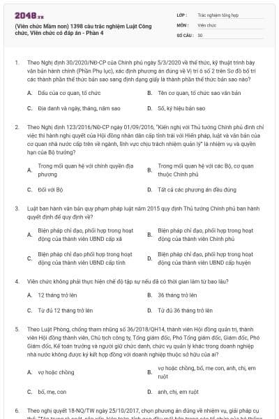 (Viên chức Mầm non) 1398 câu trắc nghiệm Luật Công chức, Viên chức có đáp án - Phần 4