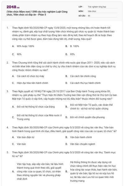 (Viên chức Mầm non) 1398 câu trắc nghiệm Luật Công chức, Viên chức có đáp án - Phần 5