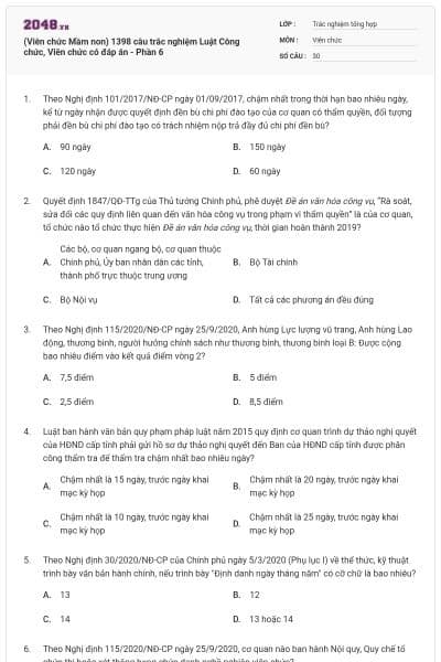 (Viên chức Mầm non) 1398 câu trắc nghiệm Luật Công chức, Viên chức có đáp án - Phần 6