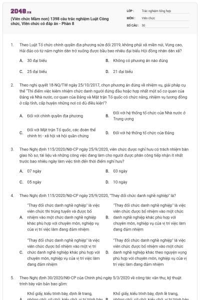 (Viên chức Mầm non) 1398 câu trắc nghiệm Luật Công chức, Viên chức có đáp án - Phần 8