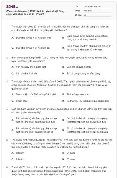 (Viên chức Mầm non) 1398 câu trắc nghiệm Luật Công chức, Viên chức có đáp án - Phần 9