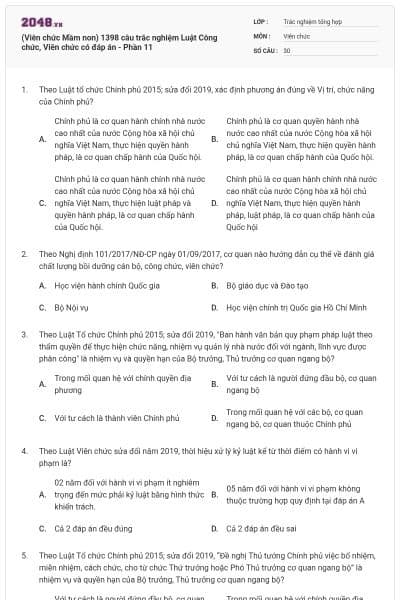(Viên chức Mầm non) 1398 câu trắc nghiệm Luật Công chức, Viên chức có đáp án - Phần 11