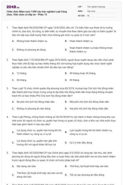 (Viên chức Mầm non) 1398 câu trắc nghiệm Luật Công chức, Viên chức có đáp án - Phần 15