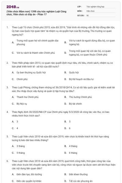 (Viên chức Mầm non) 1398 câu trắc nghiệm Luật Công chức, Viên chức có đáp án - Phần 17