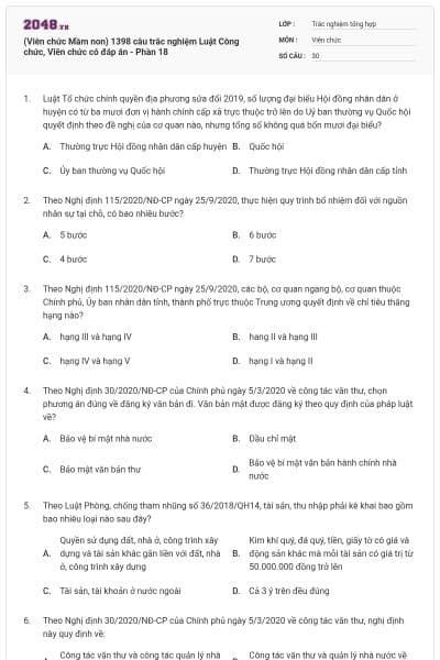 (Viên chức Mầm non) 1398 câu trắc nghiệm Luật Công chức, Viên chức có đáp án - Phần 18