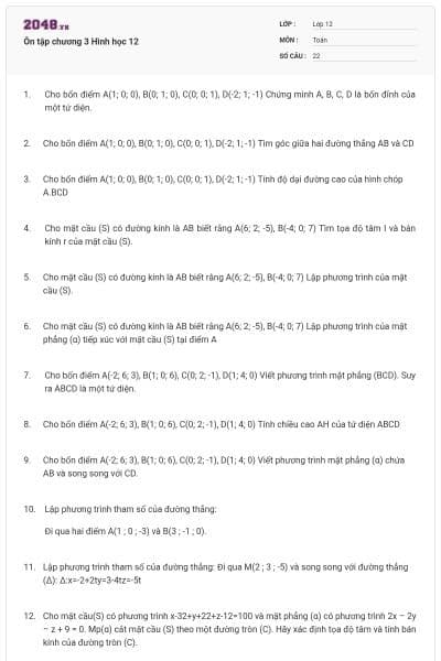 Ôn tập chương 3 Hình học 12