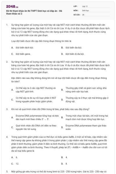 Đề thi tham khảo ôn thi THPT Sinh học có đáp án - Đề tham khảo số 2