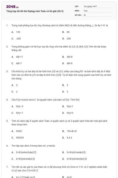 Tổng hợp đề thi thử thptqg môn Toán có lời giải (đề 3)