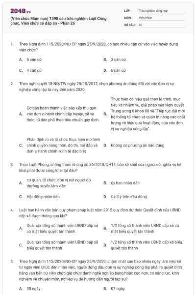 (Viên chức Mầm non) 1398 câu trắc nghiệm Luật Công chức, Viên chức có đáp án - Phần 26