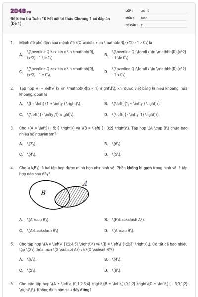 Đề kiểm tra Toán 10 Kết nối tri thức Chương 1 có đáp án (Đề 1)