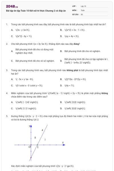 Bài tập ôn tập Toán 10 Kết nối tri thức Chương 2 có đáp án