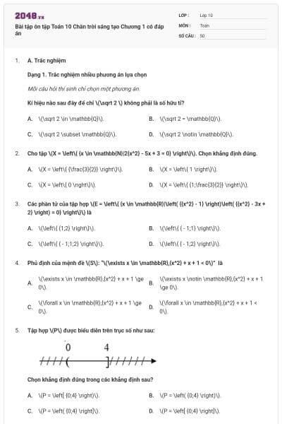 Bài tập ôn tập Toán 10 Chân trời sáng tạo Chương 1 có đáp án