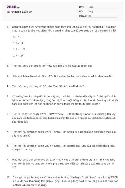 Bài 12: Công suất điện