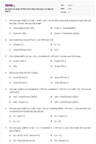 Đề kiểm tra Toán 10 Kết nối tri thức Chương 3 có đáp án (Đề 2)