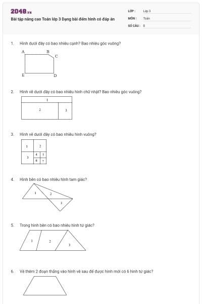 Bài tập nâng cao Toán lớp 3 Dạng bài đếm hình có đáp án