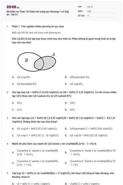 Đề kiểm tra Toán 10 Chân trời sáng tạo Chương 1 có đáp án - Đề 01