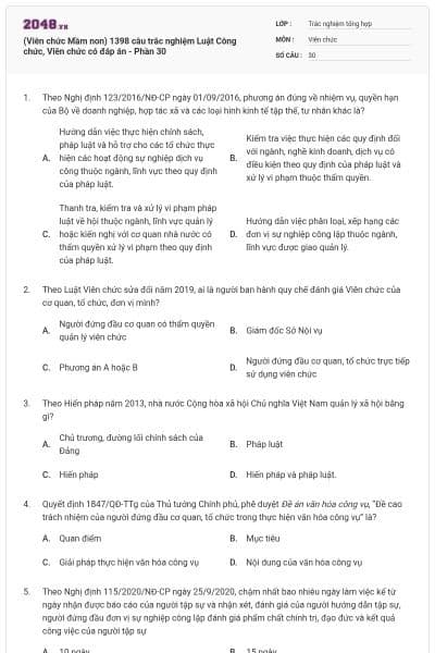 (Viên chức Mầm non) 1398 câu trắc nghiệm Luật Công chức, Viên chức có đáp án - Phần 30