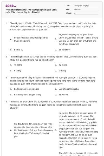 (Viên chức Mầm non) 1398 câu trắc nghiệm Luật Công chức, Viên chức có đáp án - Phần 31