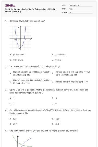 30 đề thi thử thpt năm 2020 môn Toán cực hay có lời giải chi tiết (đề số 10)