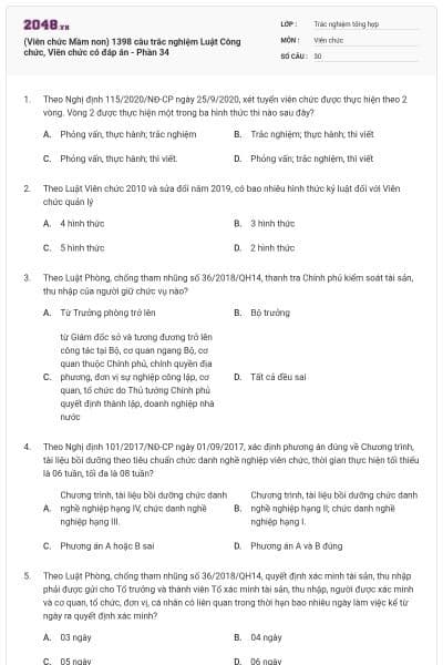 (Viên chức Mầm non) 1398 câu trắc nghiệm Luật Công chức, Viên chức có đáp án - Phần 34