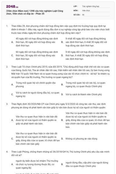 (Viên chức Mầm non) 1398 câu trắc nghiệm Luật Công chức, Viên chức có đáp án - Phần 35