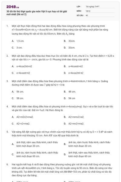 30 đề thi thử thpt quốc gia môn Vật lí cực hay có lời giải mới nhất (Đề số 2)