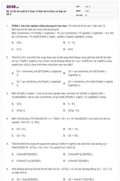 Bộ 10 đề thi cuối kì 2 Toán 12 Kết nối tri thức có đáp án - Đề 9