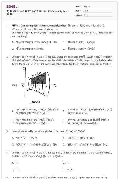 Bộ 10 đề thi cuối kì 2 Toán 12 Kết nối tri thức có đáp án - Đề 10