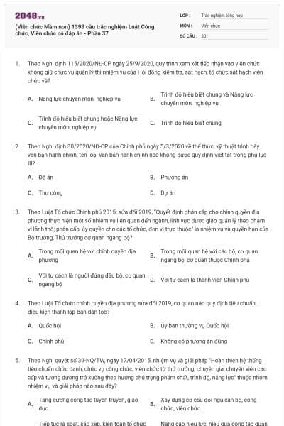 (Viên chức Mầm non) 1398 câu trắc nghiệm Luật Công chức, Viên chức có đáp án - Phần 37