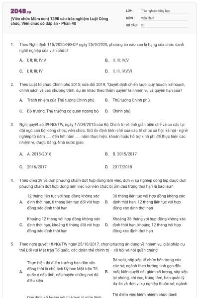 (Viên chức Mầm non) 1398 câu trắc nghiệm Luật Công chức, Viên chức có đáp án - Phần 40