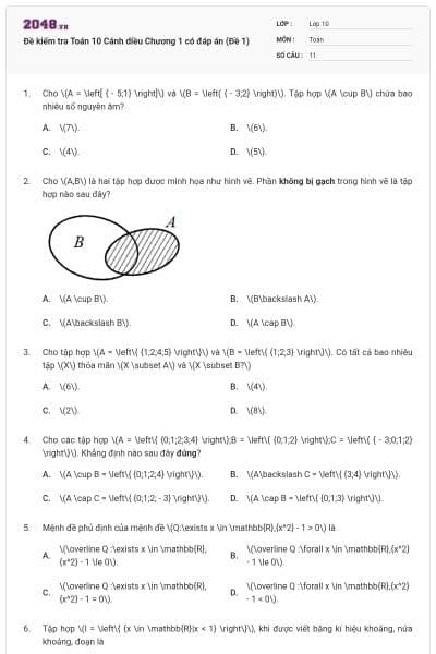 Đề kiểm tra Toán 10 Cánh diều Chương 1 có đáp án (Đề 1)