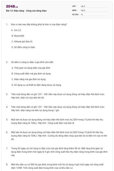 Bài 13: Điện năng - Công của dòng điện