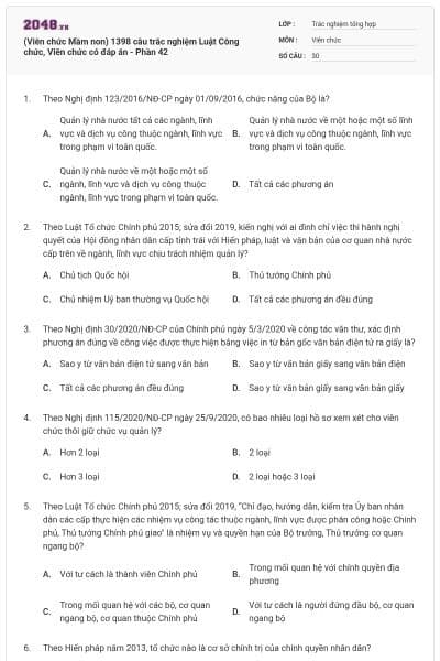 (Viên chức Mầm non) 1398 câu trắc nghiệm Luật Công chức, Viên chức có đáp án - Phần 42
