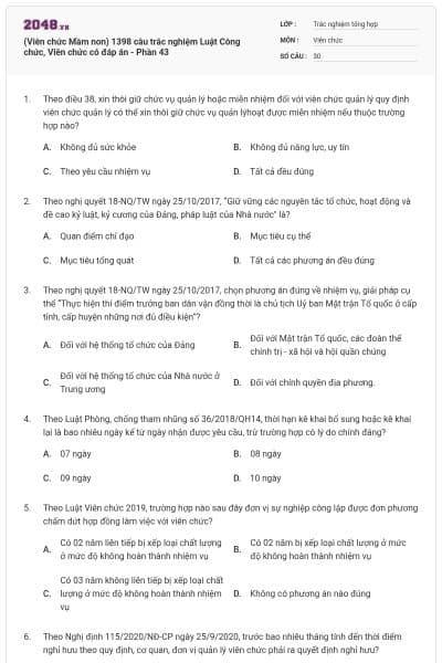 (Viên chức Mầm non) 1398 câu trắc nghiệm Luật Công chức, Viên chức có đáp án - Phần 43