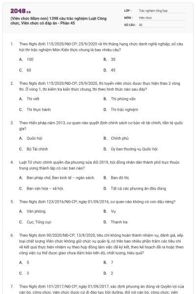 (Viên chức Mầm non) 1398 câu trắc nghiệm Luật Công chức, Viên chức có đáp án - Phần 45