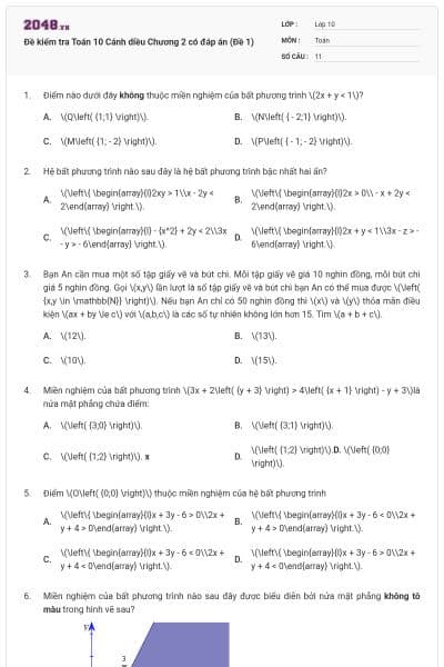 Đề kiểm tra Toán 10 Cánh diều Chương 2 có đáp án (Đề 1)