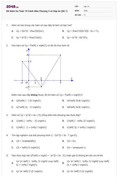Đề kiểm tra Toán 10 Cánh diều Chương 3 có đáp án (Đề 1)