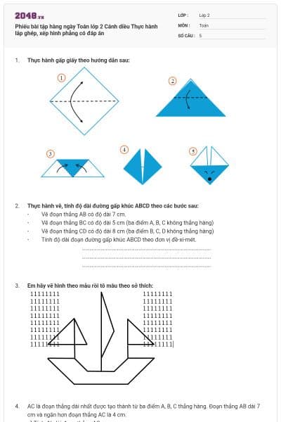 Phiếu bài tập hàng ngày Toán lớp 2 Cánh diều Thực hành lắp ghép, xếp hình phẳng có đáp án