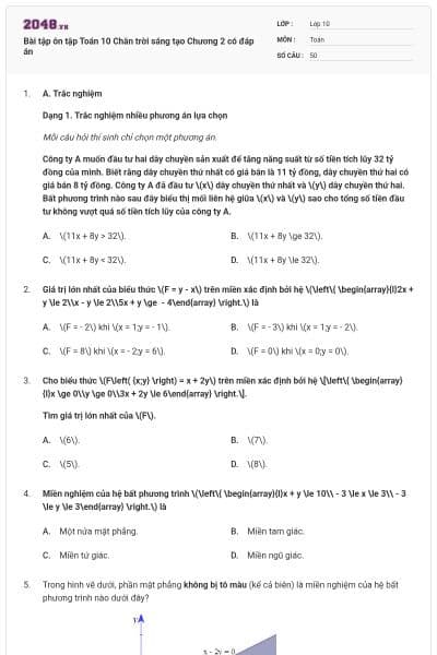 Bài tập ôn tập Toán 10 Chân trời sáng tạo Chương 2 có đáp án
