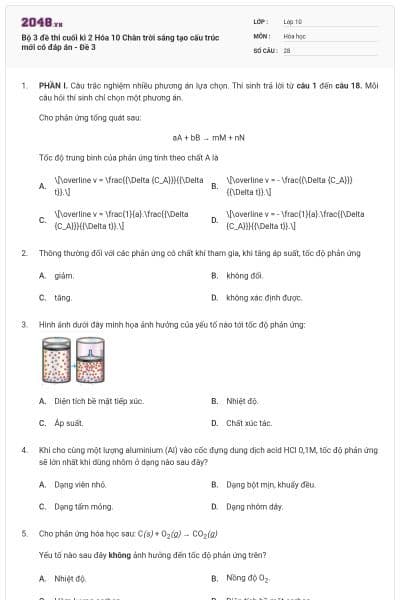 Bộ 3 đề thi cuối kì 2 Hóa 10 Chân trời sáng tạo cấu trúc mới có đáp án - Đề 3