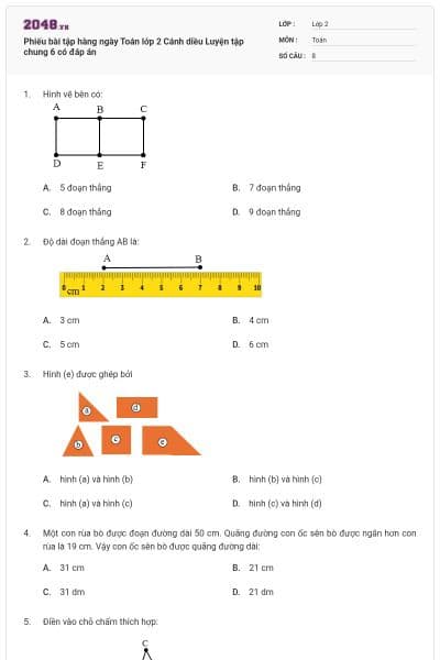 Phiếu bài tập hàng ngày Toán lớp 2 Cánh diều Luyện tập chung 6 có đáp án