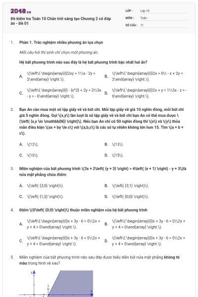 Đề kiểm tra Toán 10 Chân trời sáng tạo Chương 2 có đáp án - Đề 01