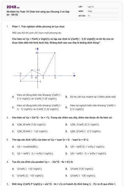 Đề kiểm tra Toán 10 Chân trời sáng tạo Chương 3 có đáp án - Đề 02