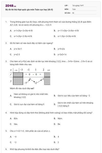 Bộ đề thi thử thpt quốc gia môn Toán cực hay (đề 8)